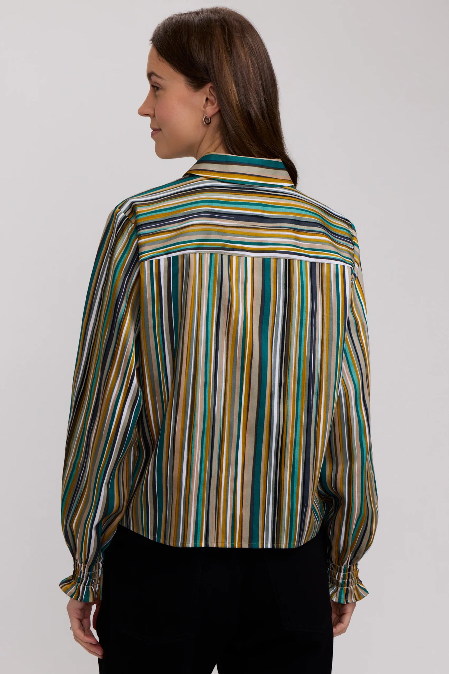 FOXCROFT VIVIENNE STRIPE LONG SLEEVE SHORT SHIRT