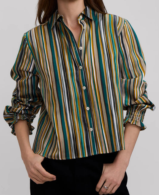FOXCROFT VIVIENNE STRIPE LONG SLEEVE SHORT SHIRT