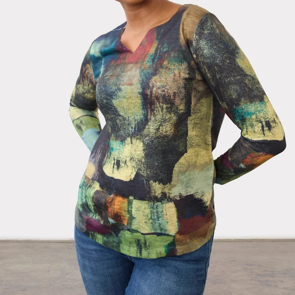 FDJ LONG SLEEVE NOTCH NECK TOP