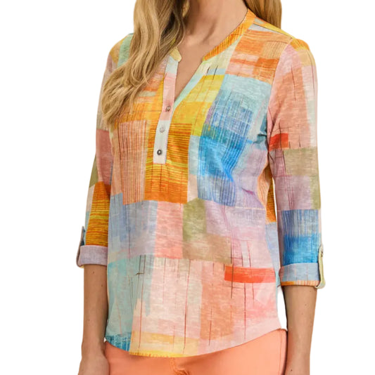 FDJ 3/4 SLEEVE HENLEY TOP
