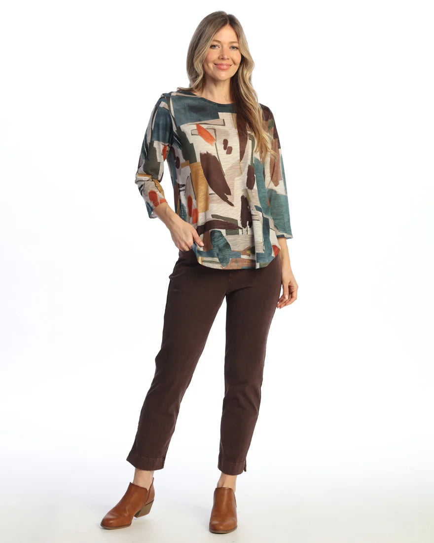 JESS & JANE ROUND HEM 3/4 SLEEVE SLUB  TOP