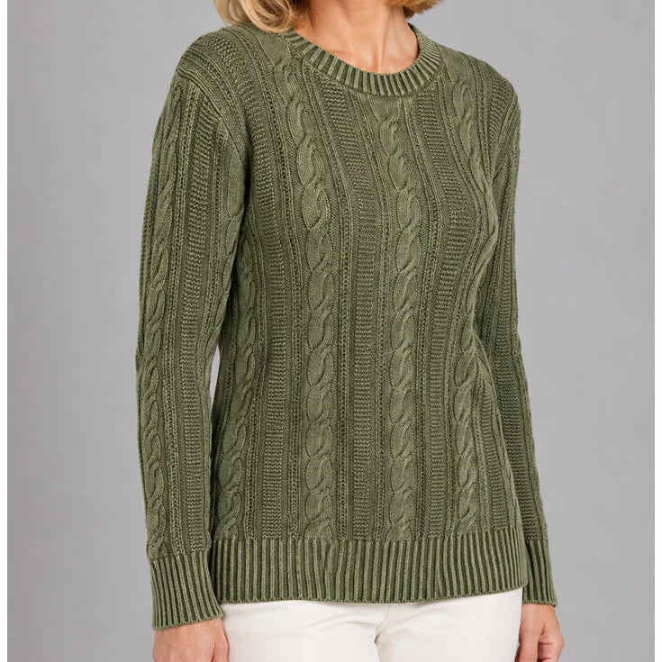ETHYL COTTON CABLE PULLOVER SWEATER IN OLIVE