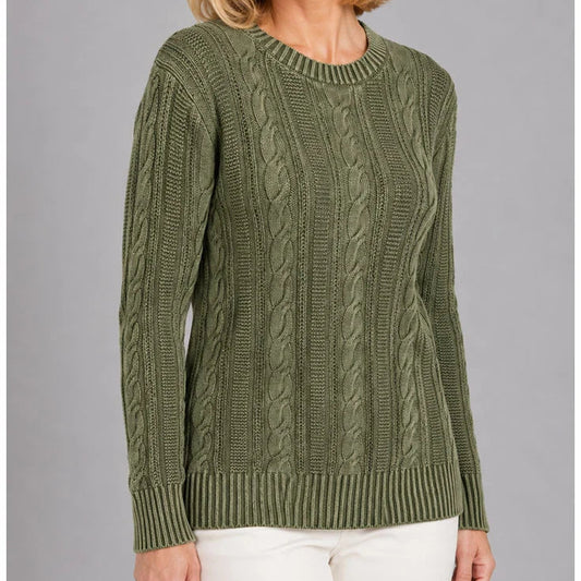 ETHYL COTTON CABLE PULLOVER SWEATER IN OLIVE