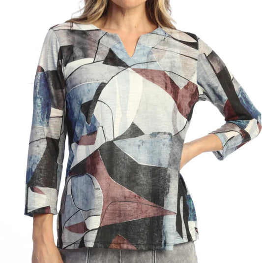 JESS & JANE  NOTCH NECK BURN  OUT TOP