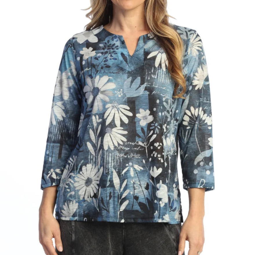 JESS & JANE NOTCH NECK SLUB TOP WITH SIDE SLITS