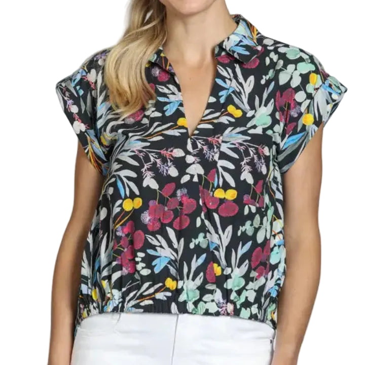APNY PRINTED WRAP HI LO BLOUSE