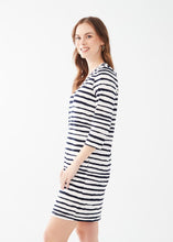 Load image into Gallery viewer, FDJ 3/4 SLEEVE V NECK DRESS IN NAVY/WHITE
