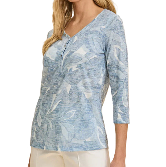 FDJ 3/4 SLEEVE NOTCH TOP IN INDIGO