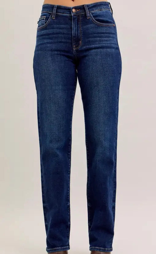 JUDY BLUE MID RISE MR. STRAIGHT  32" INSEAM DARK JEANS