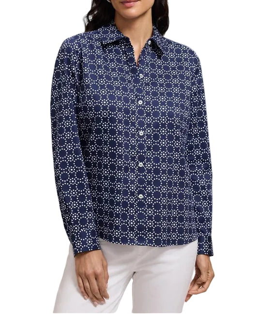 FOXCROFT GEO CIRCLES LONG SLEEVE BLOUSE