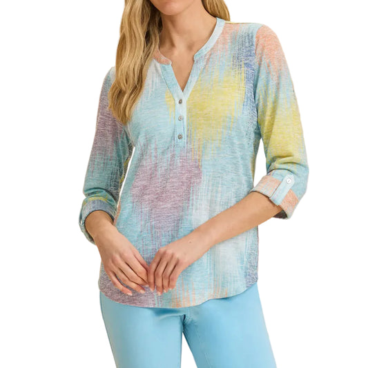FRENCH DRESSING 3/4 SLEEVE HENLEY TOP IN BRIGHT