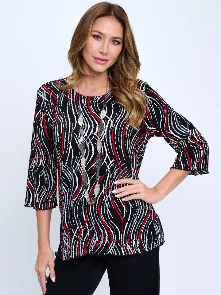 JO STAR BLACK/GRAY/CREAM/RED PATTERN TOP