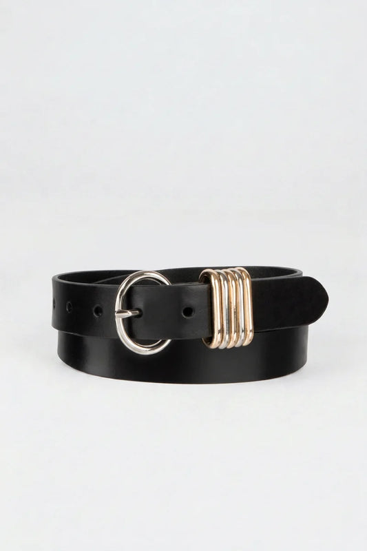 TRIBAL BREA BLACK LEATHER MIXED METAL HARDWARE BELT