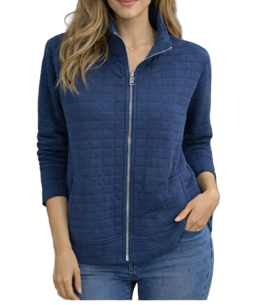 LU LU B NAVY QUILTED ZIP UP JACKET