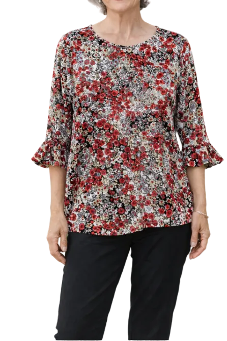 SOUTHERN LADY RED/BLACK/WHITE DOTTIE FLORAL PRINT TOP