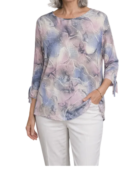 N TOUCH LAVENDER/BLUE WATERCOLOR PRINT TOP