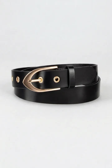 TRIBAL BLACK LEATHER BELT WITH GROMMETS