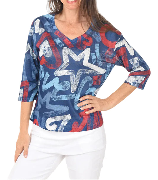 FDJ RED/WHITE/BLUE STAR PRINT TOP