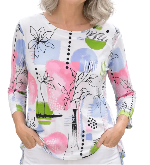 N TOUCH WHITE/PINK/NAVY PRINT TOP