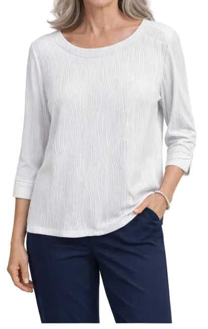 SOUTHERN LADY WAVE PRINT WHITE 3/4 SLEEVE TOP