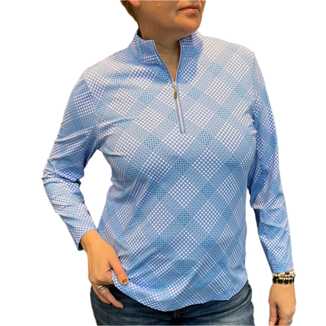 LU LU B GINGHAM PRINT QUARTER ZIP