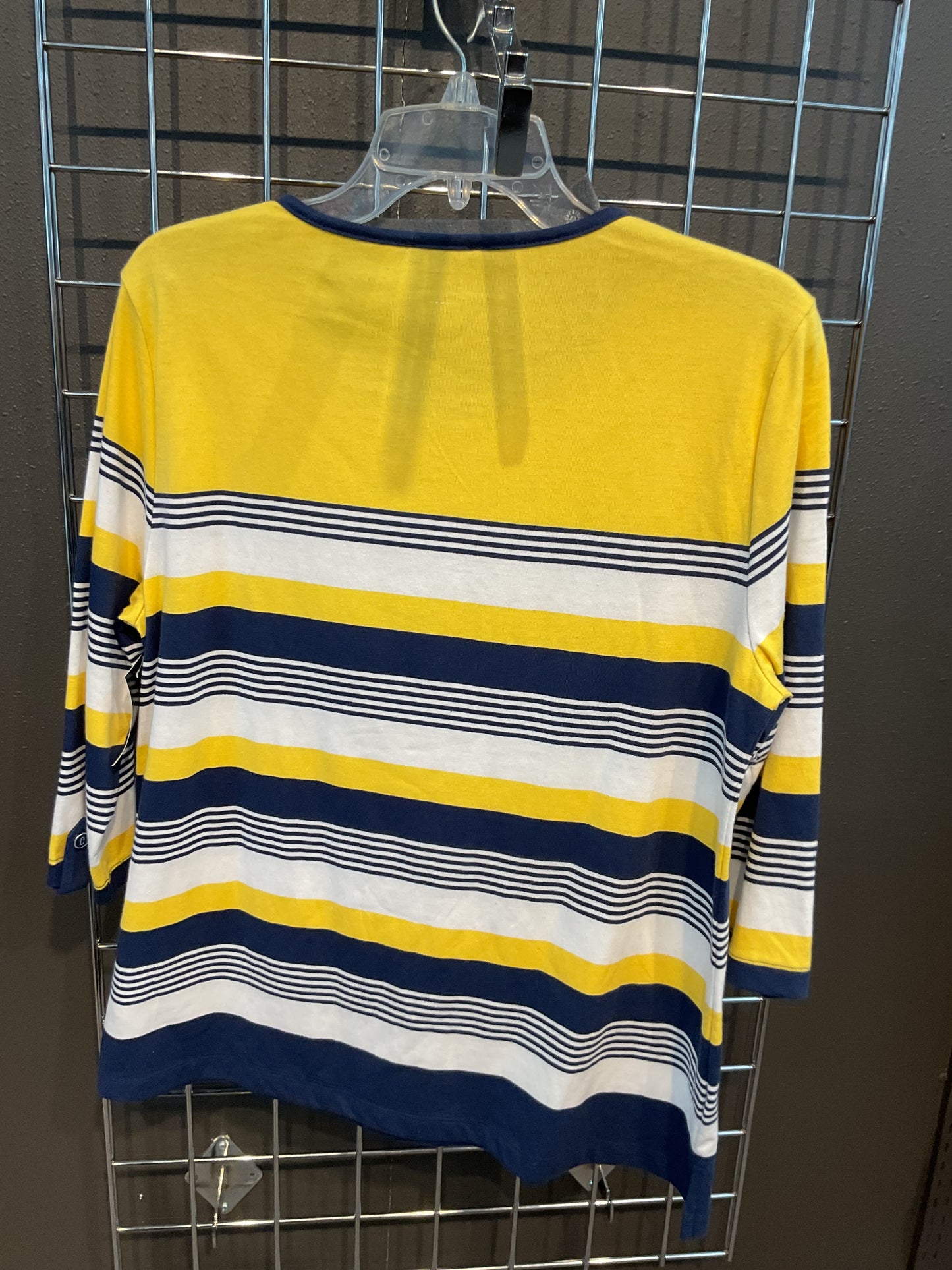 LINKS WHITE/YELLOW/BLUE STRIPE THREE QUARTER SLEEVE TOP