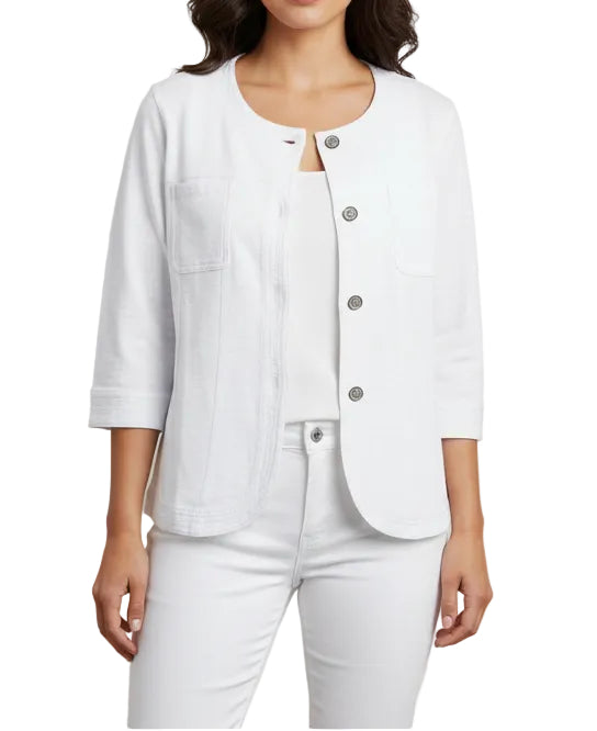 WILD PALMS 100% COTTON FRENCH TERRY CARDIGAN IN WHITE