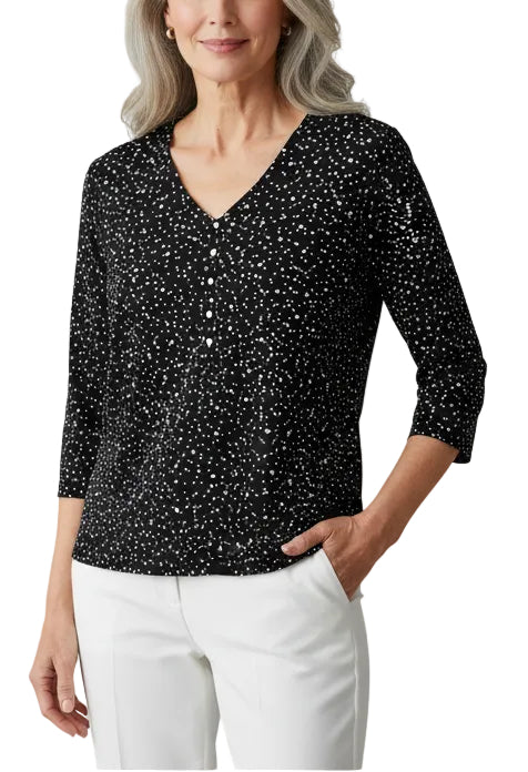 N TOUCH BLACK/WHITE POLKA DOT THREE QUARTER SLEEVE TOP