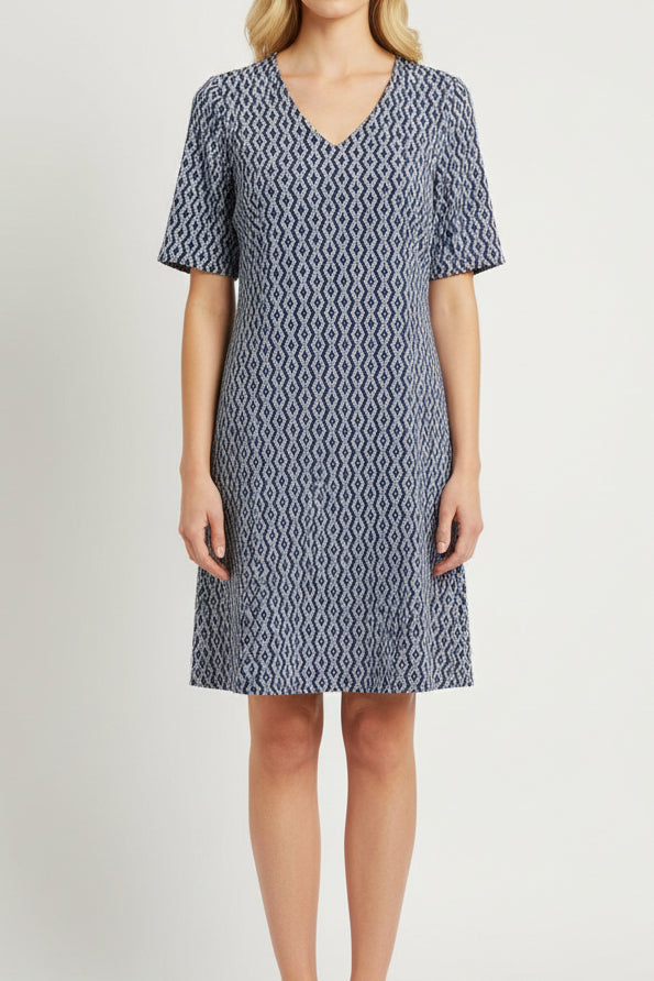 LU LU B NAVY/WHITE ROPE PATTERN DRESS