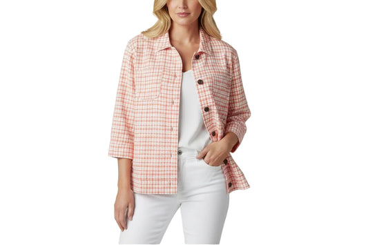 WILD PALMS WHITE/MANGO PLAID PRINT JACKET