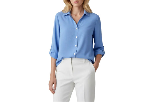 SOFT WORKS THREE QUARTER TAB SLEEVE BUTTON UP BLOUSE