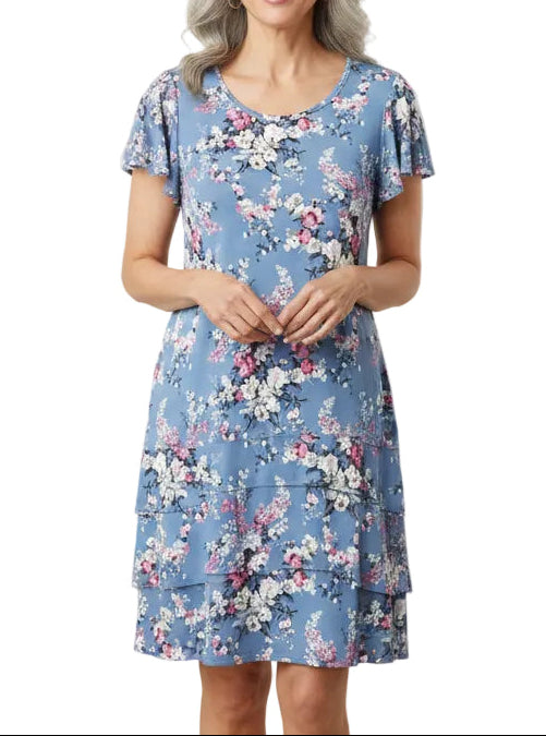 N TOUCH ROSE, WHITE & BLUE FLORAL PRINT DRESS