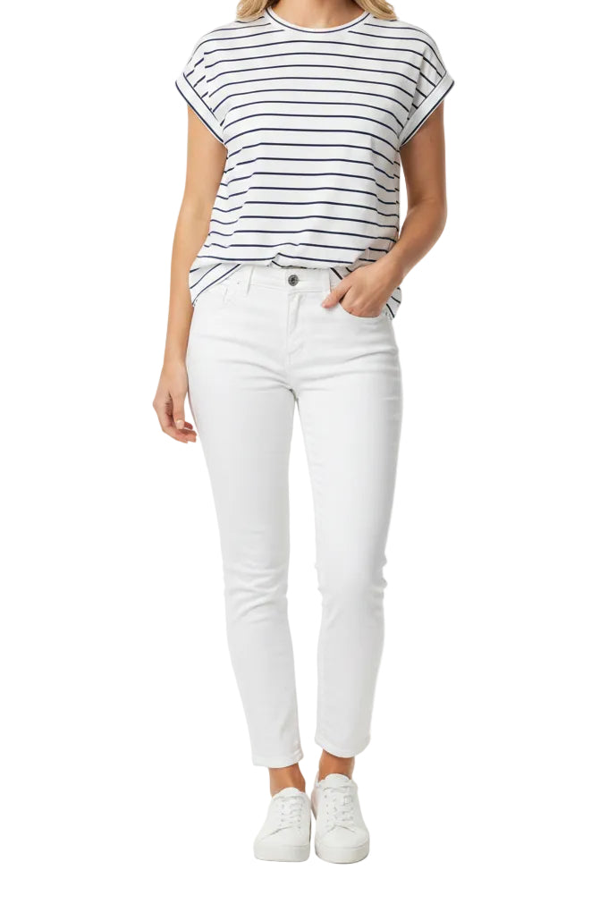 TRIBAL CAP SLEEVE ROYAL/WHITE STRIPED TOP