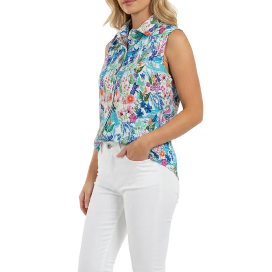 LU LU B LIGHT & AIRY SLEEVELESS COLLARED TOP