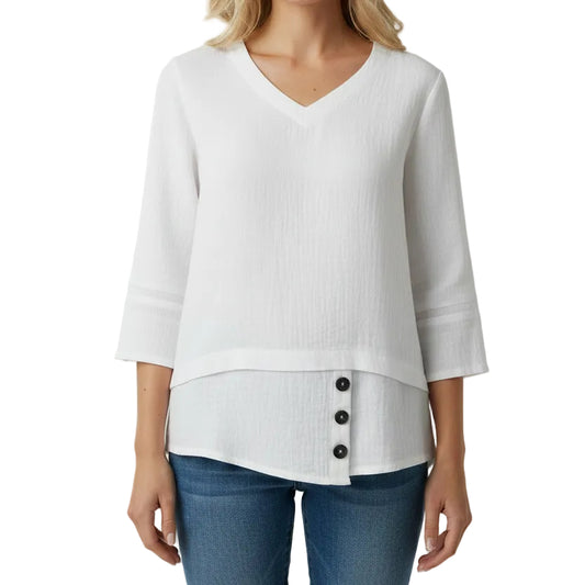 LU LU B WHITE 100% GAUZE TOP