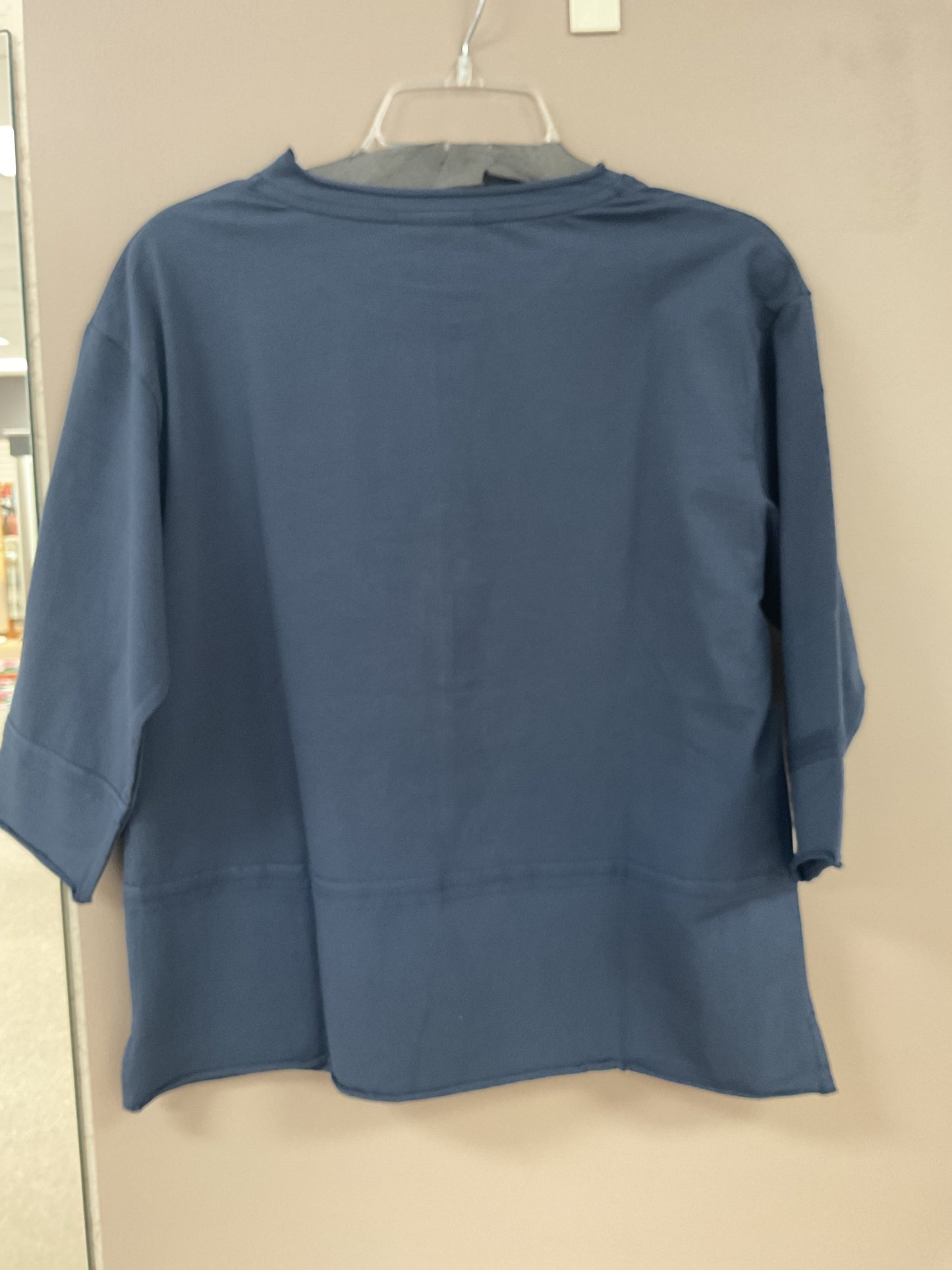 WILD PALMS THREE QUARTER SLEEVE NAVY COTTON TOP