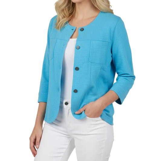 WILD PALMS 3/4 SLEEVE CARDIGAN IN SURF