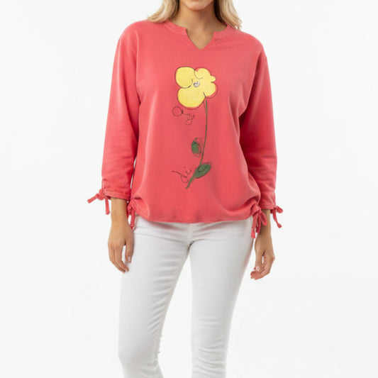 KUNKY'S MELON COLORED FLOWER SWEATSHIRT