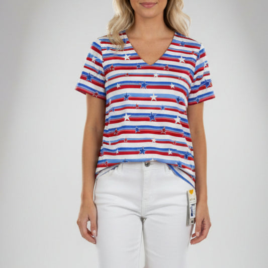LU LU B RED/WHITE/BLUE STRIPE STAR TOP