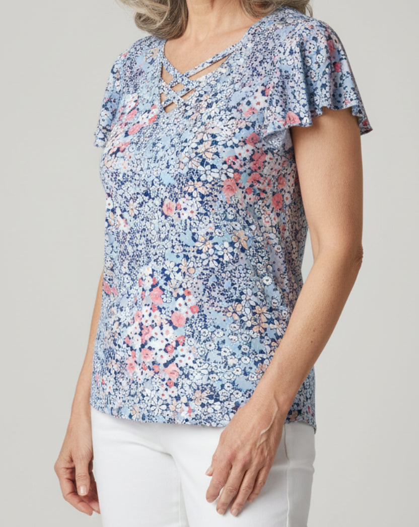 N TOUCH FLUTTER CAP SLEEVE TOP