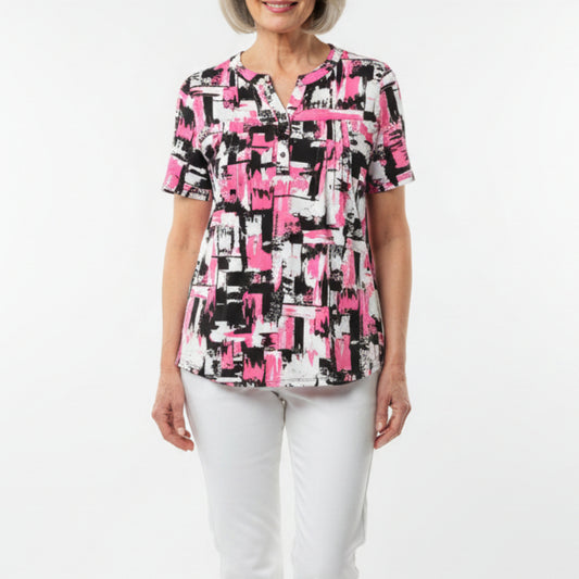 LINKS WHITE/PINK/BLACK SHORT SLEEVE TOP