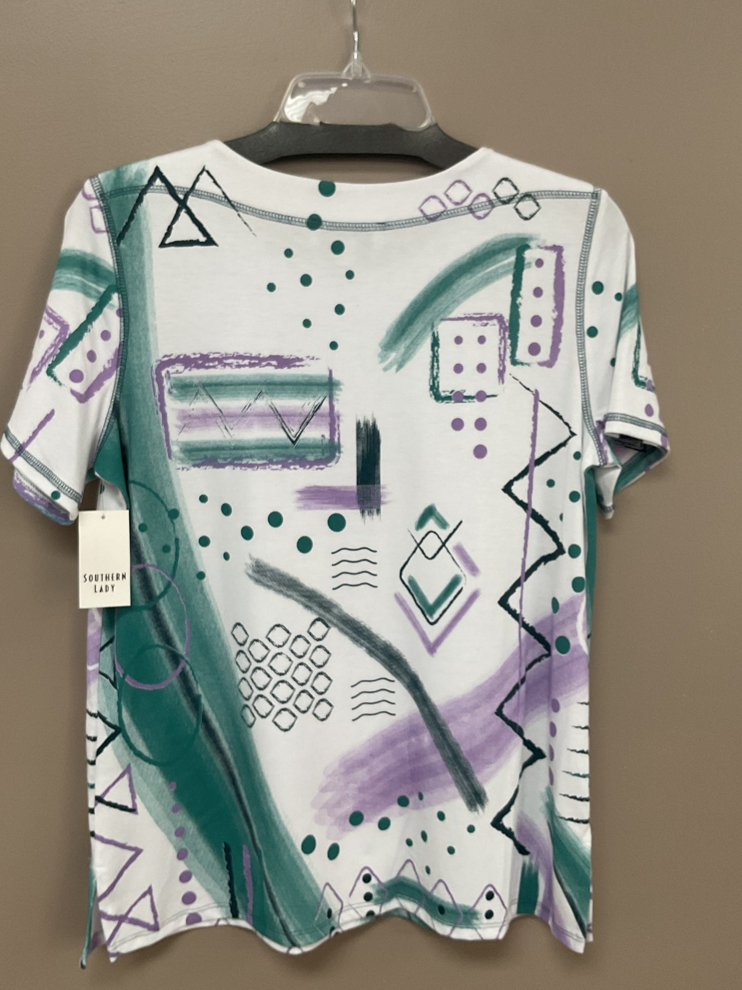 SOUTHERN LADY WHITE/TEAL/LAVENDER SHORT SLEEVE TOP