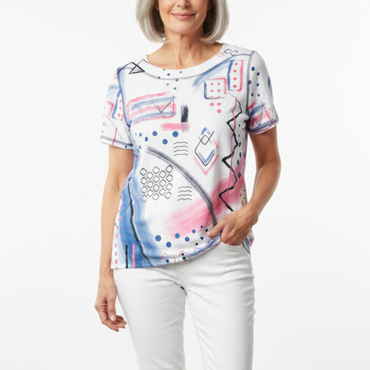 SOUTHERN LADY WHITE/PINK/BLUE SHORT SLEEVE TOP