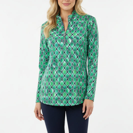BEACH TIME BY LU LU B GREEN/NAVY/WHITE QUARTER ZIP
