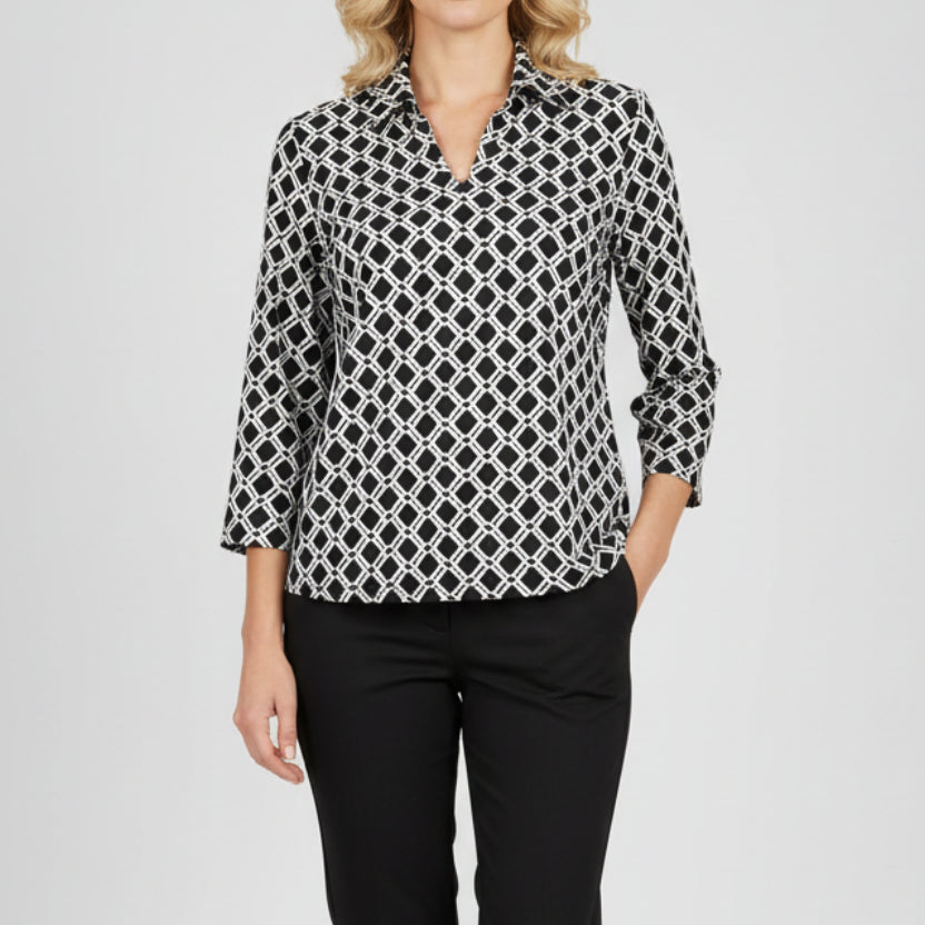 LU LU B THREE QUARTER SLEEVE TOP WITH COLLAR