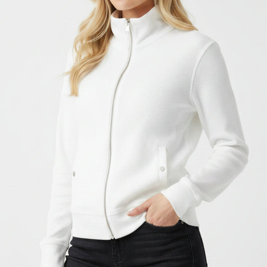 LU LU B ZIP UP CREAM COLORED WAFFLE KNIT JACKET