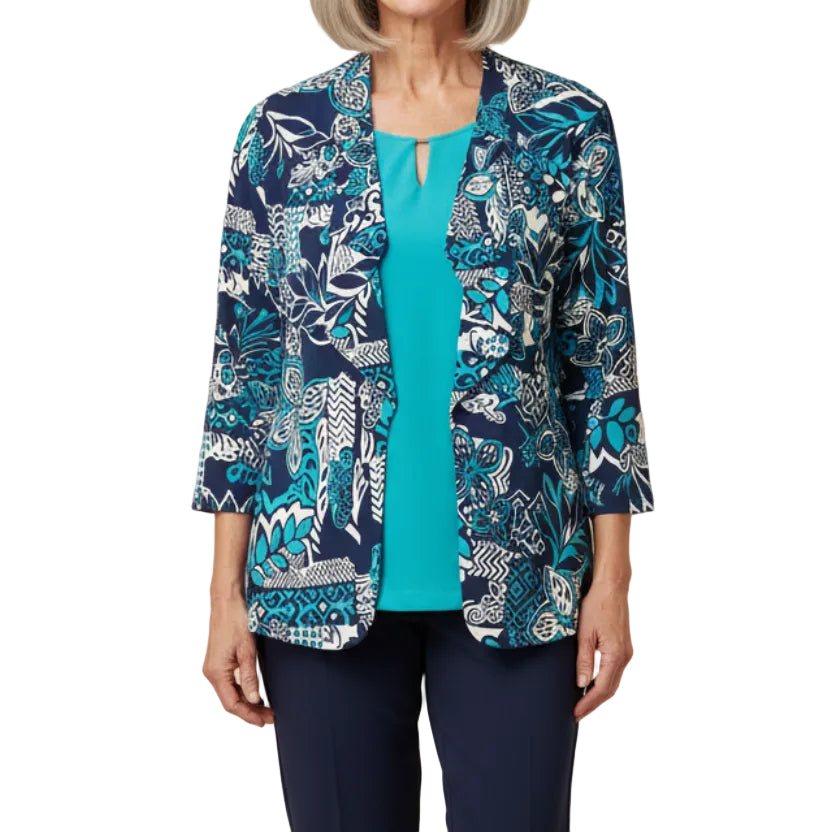 SOUTHERN LADY DARK NAVY/CREAM/TURQUOISE PRINT JACKET