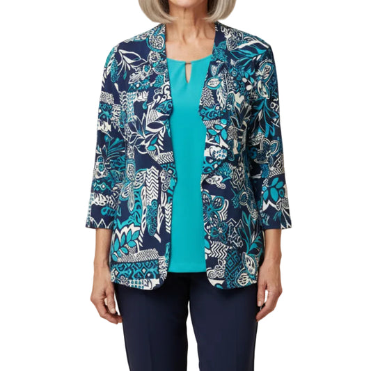 SOUTHERN LADY DARK NAVY/CREAM/TURQUOISE PRINT JACKET