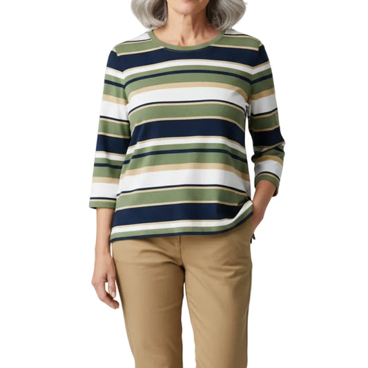 SOUTHERN LADY OLIVE/TAN/CREAM STRIPE TOP