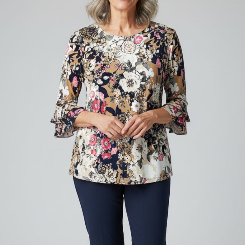SOUTHERN LADY PINK/NAVY/CREAM PRINT TOP